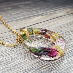 Dried Bright Wildflower Necklace Botanical Jewelry